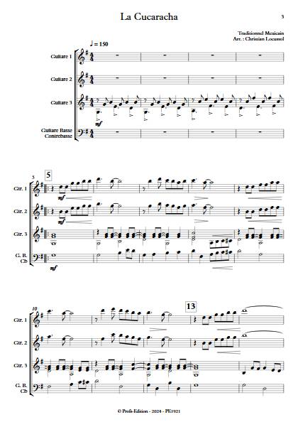 La Cucaracha - Ensemble de Guitares - TRADITIONNEL MEXICAIN - Partition