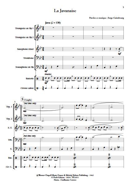 La Javanaise - Fanfare - GAINSBOURG S. - Partition