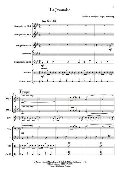 La Javanaise - Fanfare - GAINSBOURG S. - app.scorescoreTitle