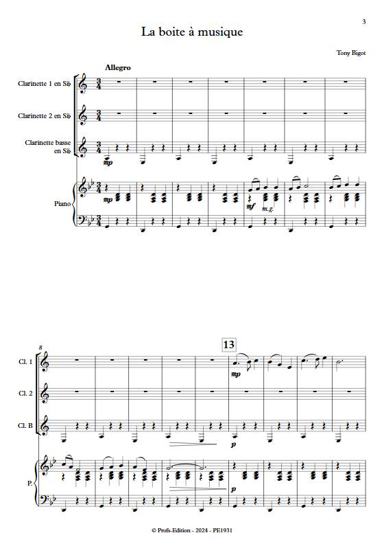 La boite à musique - Trio de clarinettes & Piano - BIGOT T. - Partition