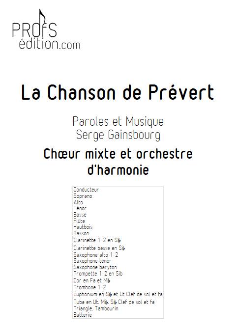 La Chanson de Prévert - Chœur mixte 4 Voix et Orchestre d'harmonie - GAINSBOURG S. - page de garde