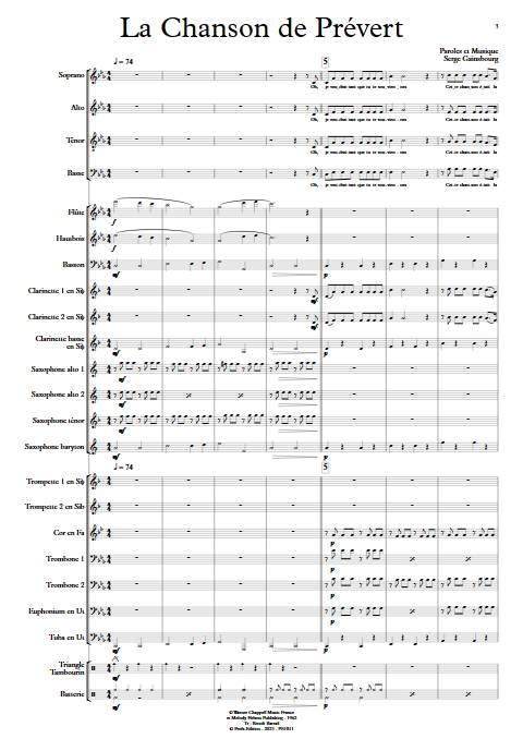 La Chanson de Prévert - Chœur mixte 4 Voix et Orchestre d'harmonie - GAINSBOURG S. - app.scorescoreTitle