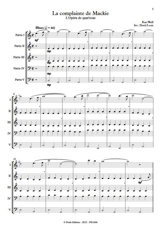 La complainte de Mackie - Ensemble variable - WEILL K. - Partition