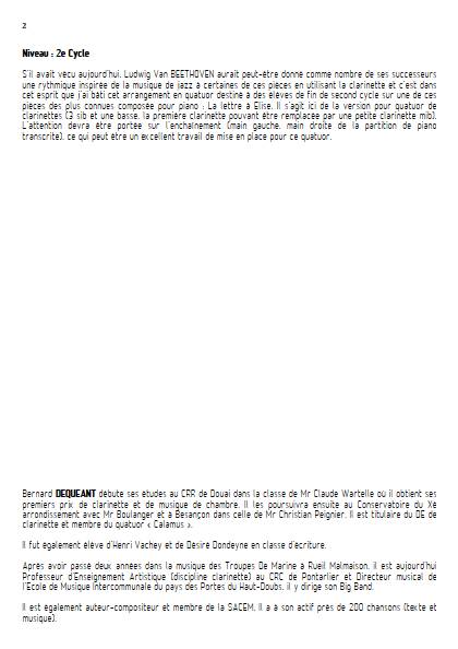 La lettre à Elise - Quatuor de Clarinettes - BEETHOVEN L. V. - Fiche Pédagogique