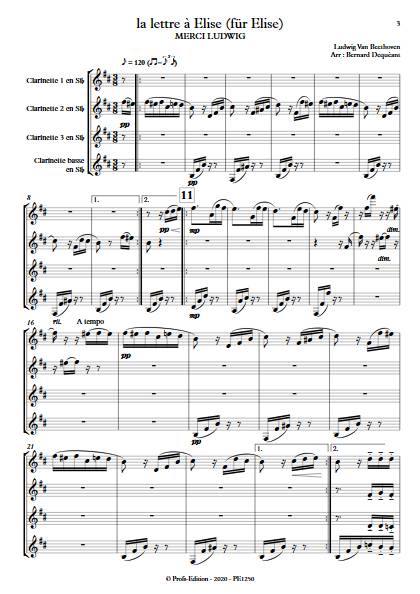 La lettre à Elise - Quatuor de Clarinettes - BEETHOVEN L. V. - app.scorescoreTitle