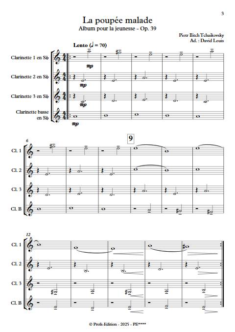 La poupée malade - Quatuor de Clarinettes - TCHAIKOVSKY P. I. - Partition