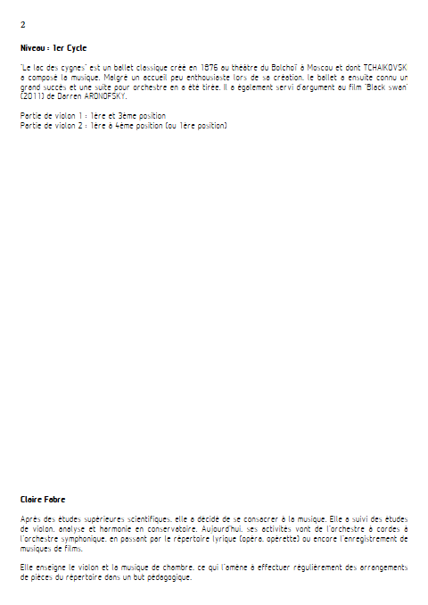 Lac des Cygnes - Duo Violons - TCHAIKOVSKI P. I. - Fiche Pédagogique