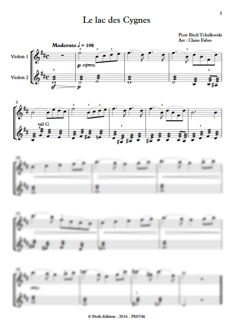 Lac des Cygnes - Duo Violons - TCHAIKOVSKI P. I. - Partition