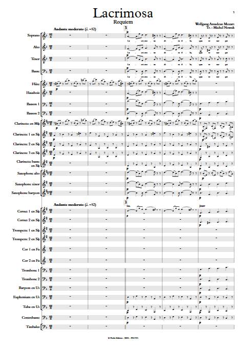 Lacrimosa - Requiem - Harmonie et chœur - MOZART W. A. - Partition