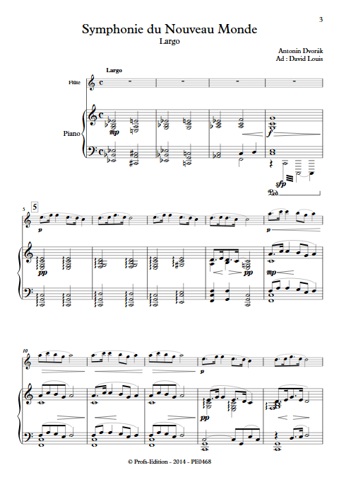 Symphonie du Nouveau Monde (Largo) - Flûte et Piano - DVORAK A. - Partition