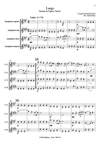 Largo Opera Serse - Quatuor de Saxophones - HAENDEL G. F. - app.scorescoreTitle