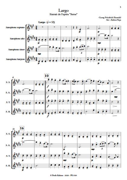 Largo Opera Serse - Quatuor de Saxophones - HAENDEL G. F. - Partition