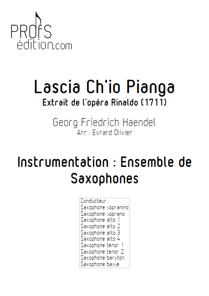 Lascia ch'io pianga - Ensemble de Saxophones - HAENDEL G. F. - page de garde