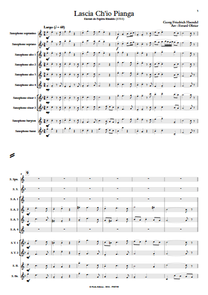 Lascia ch'io pianga - Ensemble de Saxophones - HAENDEL G. F. - Partition