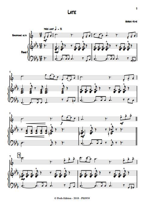 Late - Duo Saxophone Piano - VEYS A. - Partition