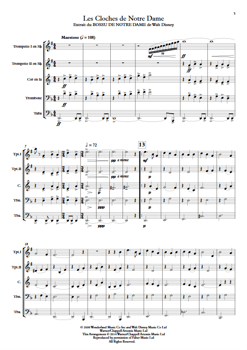 Le Bossu de Notre Dame - Quintette de Cuivres - MENKEN A. - Partition