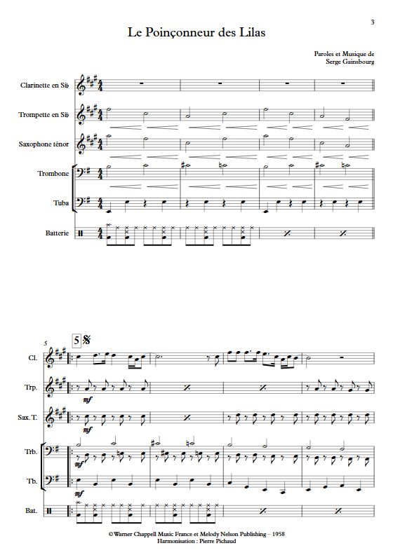 Le Poinçonneur des Lilas - Fanfare - GAINSBOURG S. - Partition
