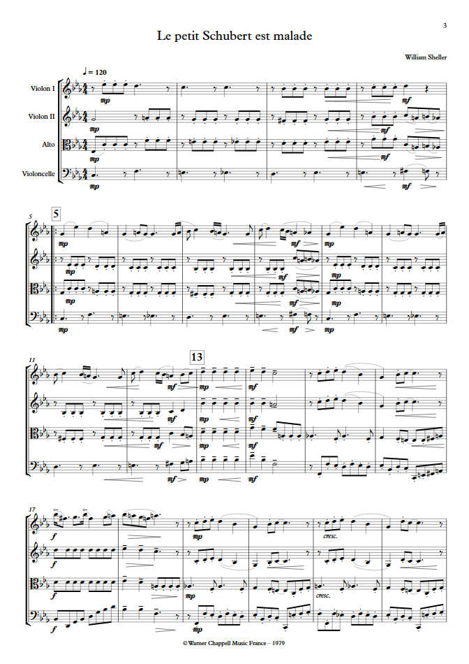 Le Petit Schubert est Malade - Quatuor à Cordes - SHELLER W. - Partition
