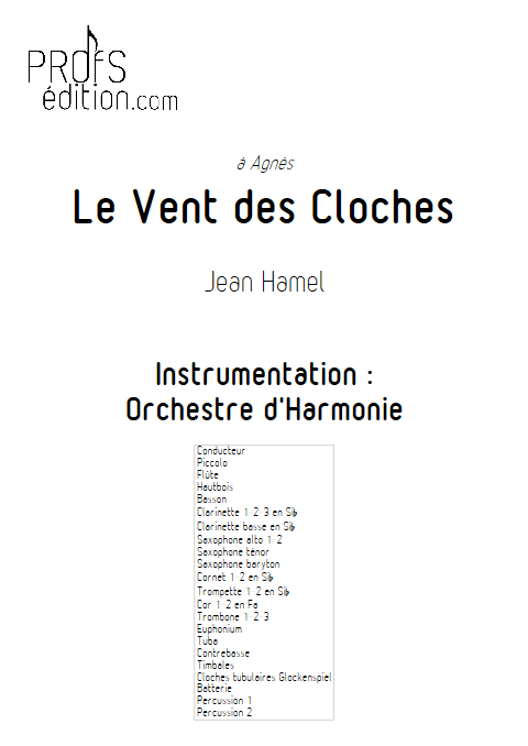 Le vent des cloches - Orchestre d'Harmonie - HAMEL J. - page de garde