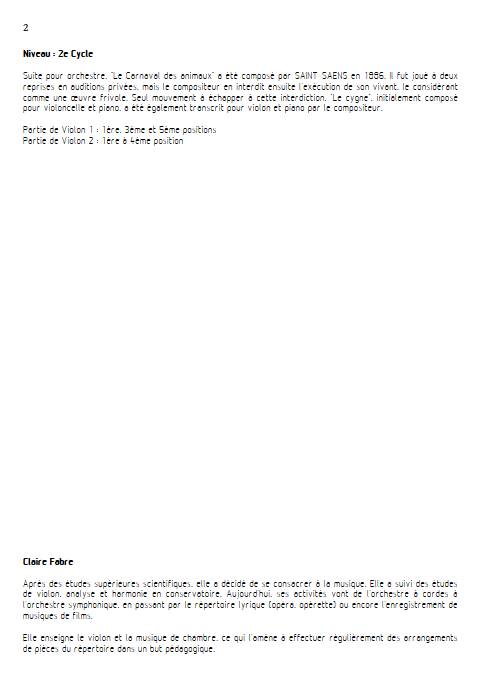 Le Cygne - Duo de Violons - SAINT-SAENS C. - Fiche Pédagogique