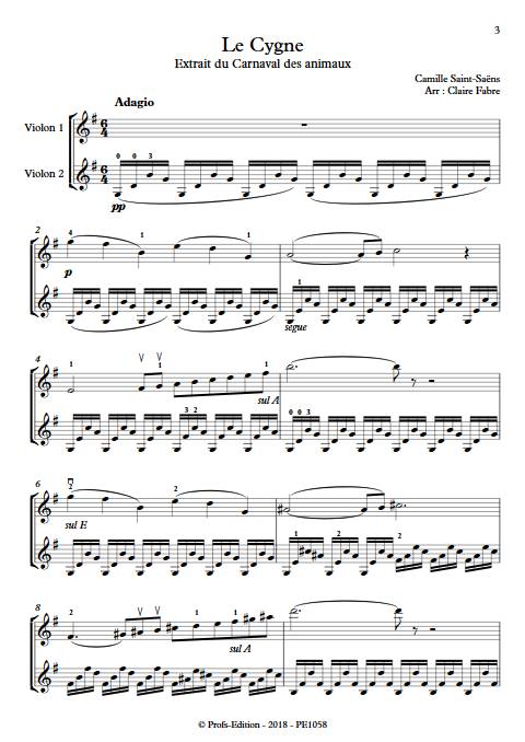 Le Cygne - Duo de Violons - SAINT-SAENS C. - Partition