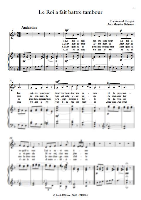 Le Roi a fait battre tambour - Piano Voix - TRADITINONEL Français - Partition