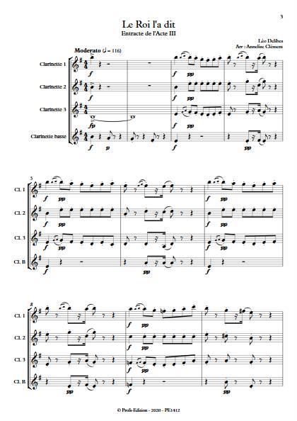 Le Roi l'a dit - Quatuor de Clarinettes - DELIBES L. - Partition