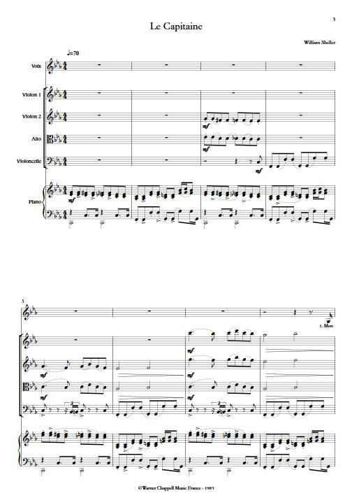 Le capitaine - Chant et Quintette à Cordes - SHELLER W. - Partition