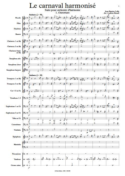 Le carnaval harmonisé - Orchestre d'Harmonie - LULLY J-B - Partition