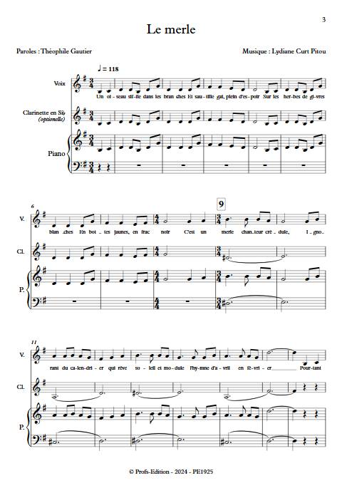 Le merle - Piano Voix - CURT PITOU L. - Partition