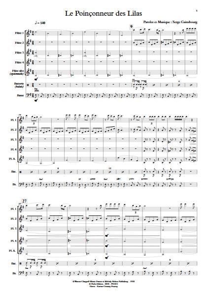 Le poinçonneur des Lilas - Quatuor de Flûtes - GAINSBOURG S. - Partition