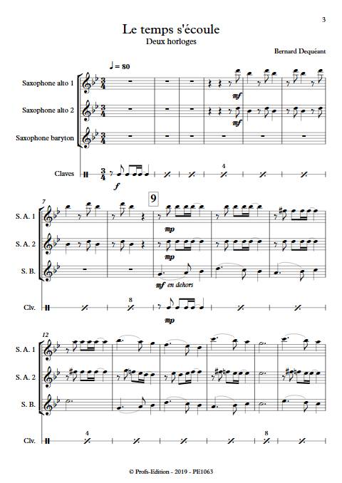 Le temps s'écoule - Trio de Saxophones - DEQUEANT B. - Partition