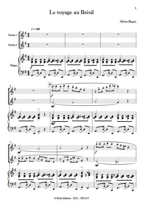 Le voyage au Brésil - Trio à cordes - RIQUET O. - Partition