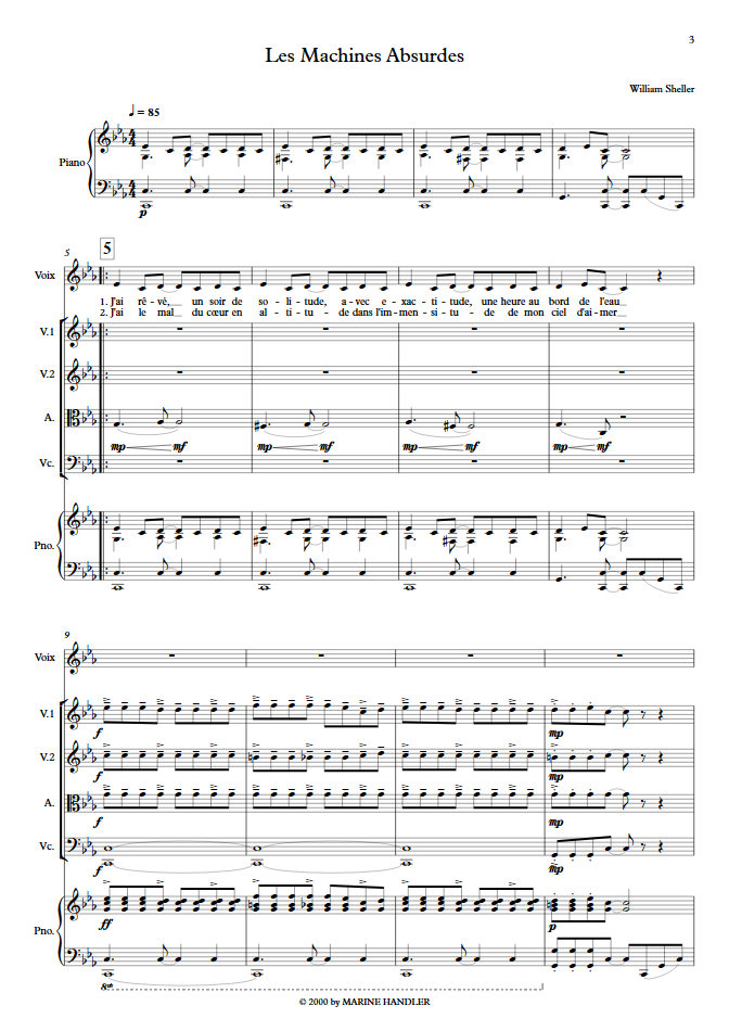 Les Machines Absurdes - Chant et Quintette à Cordes - SHELLER W. - Partition