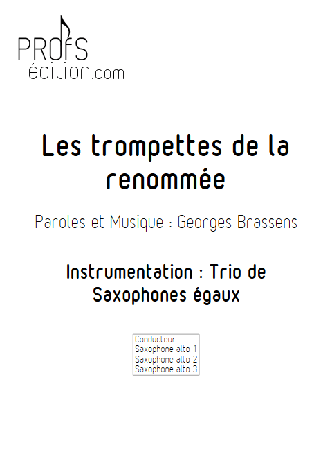 Les trompettes de la renommée - Trio de Saxophones égaux - BRASSENS G. - page de garde