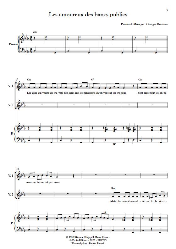 Les amoureux des bancs public - Piano 2 Voix - BRASSENS  G. - Partition