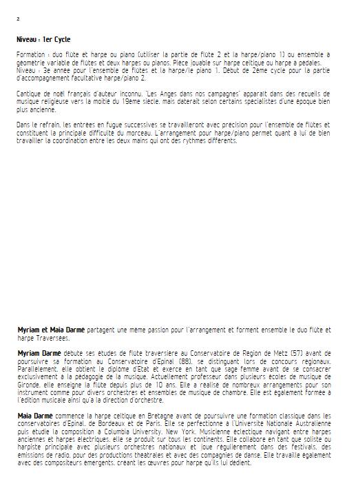 Les anges dans nos campagnes - Ensemble de flûtes et 2 harpes - TRADITIONNEL FRANÇAIS - Fiche Pédagogique