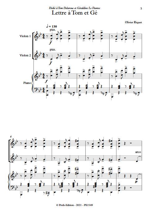 Lettre à Tom et Gé - Trio - RIQUET O. - Partition