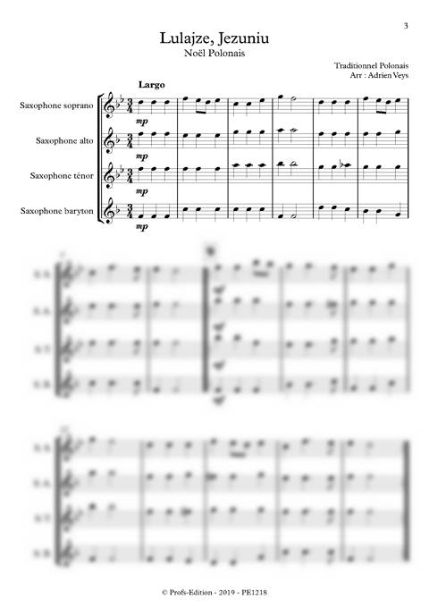 Lulajze, Jezuniu - Quatuor de Saxophones - TRADITIONNEL POLONAIS - Partition