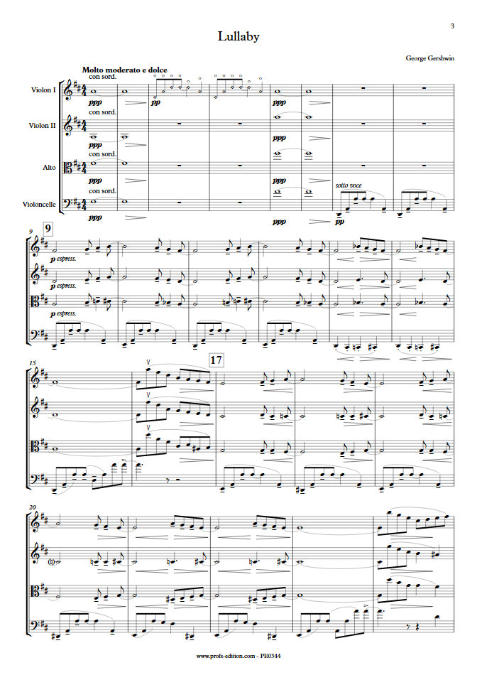 Lullaby - Quatuor à Cordes- GERSHWIN G. - Partition