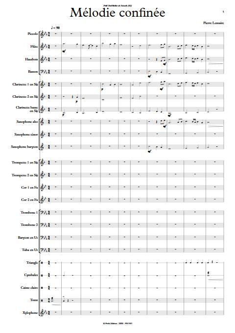 Mélodie confinée - Orchestre d'harmonie - LEMAIRE P. - Partition