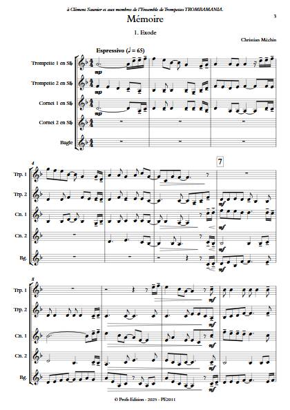 Mémoire - Ensemble de Cuivres - MECHIN C. - Partition
