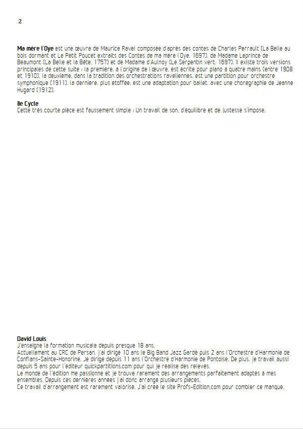 Ma mère l'Oye, Pavane... - Quatuor Saxophones - RAVEL M. - Fiche Pédagogique