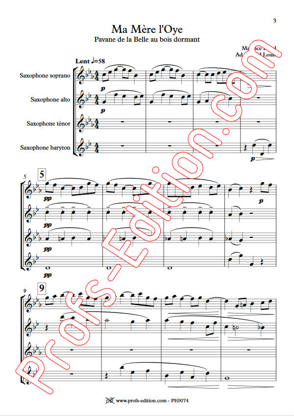 Ma mère l'Oye, Pavane... - Quatuor Saxophones - RAVEL M. - Partition