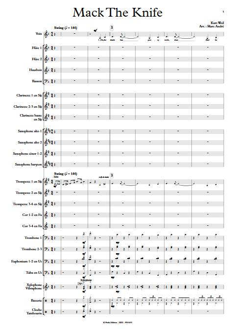 Mack the knife - Orchestre d'Harmonie et Chant - WEIL K. - Partition