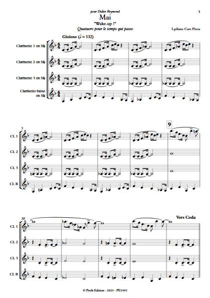 Mai - Wake Up - Quatuor de Clarinettes - CURT PITOU L. - Partition