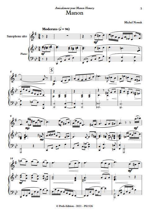 Manon - Saxophone & Piano - NOWAK M. - Partition