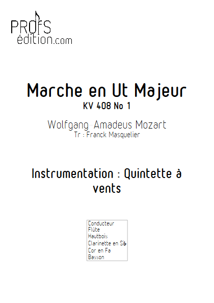 Marche KV 408 n°1 - Quintette à vents - MOZART W. A. - page de garde