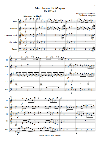 Marche KV 408 n°1 - Quintette à vents - MOZART W. A. - Partition
