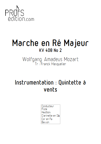 Marche KV 408 n°2 - Quintette à vents - MOZART W. A. - page de garde